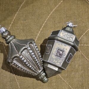 CHRISTMAS/HOLIDAY ornaments, Vintage, 2 Green & Silver, 5.5" Long.